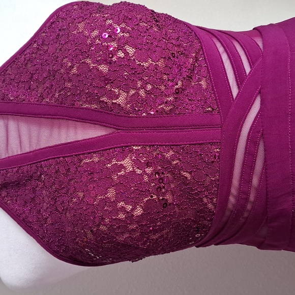 Morgan & Co Womens Purple Lace Trim Evening Dress Gown Junk Sz Small (5) - Picture 12 of 16